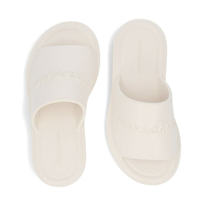 FERRAGAMO サンダル GIUNEVA ホワイト ラバー スリッパ ヒールなし 0763353