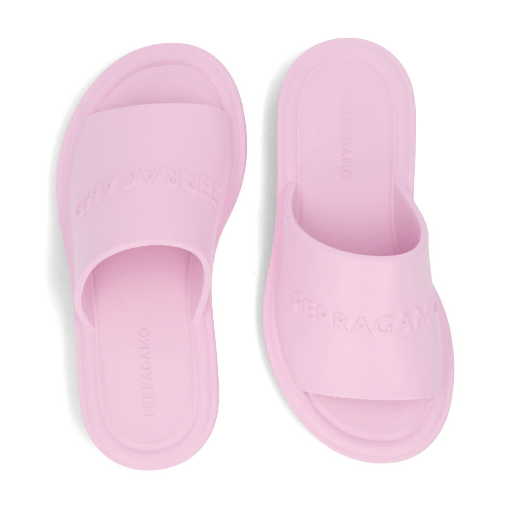 FERRAGAMO サンダル GIUNEVA ピンク ラバー スリッパ ヒールなし 0763355
