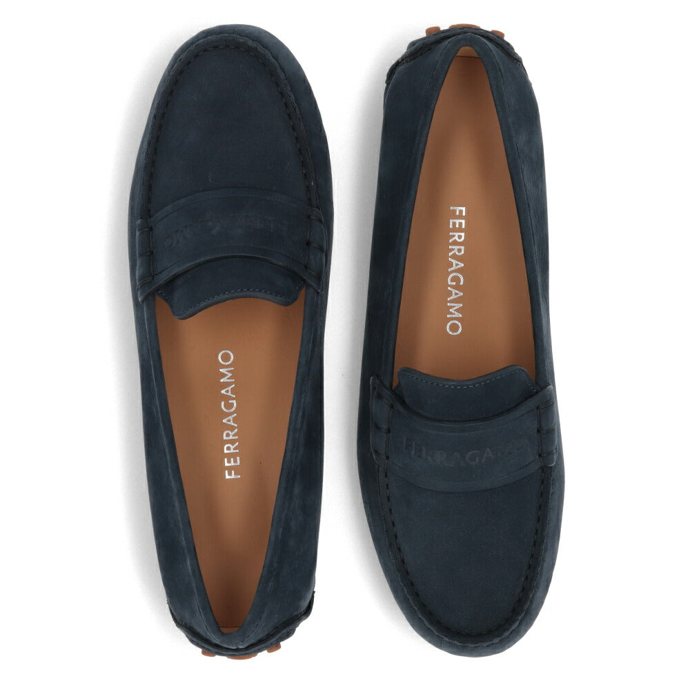 FERRAGAMO ISIDE ネイビー ロゴ ドライビングシューズ ローファー 0764259