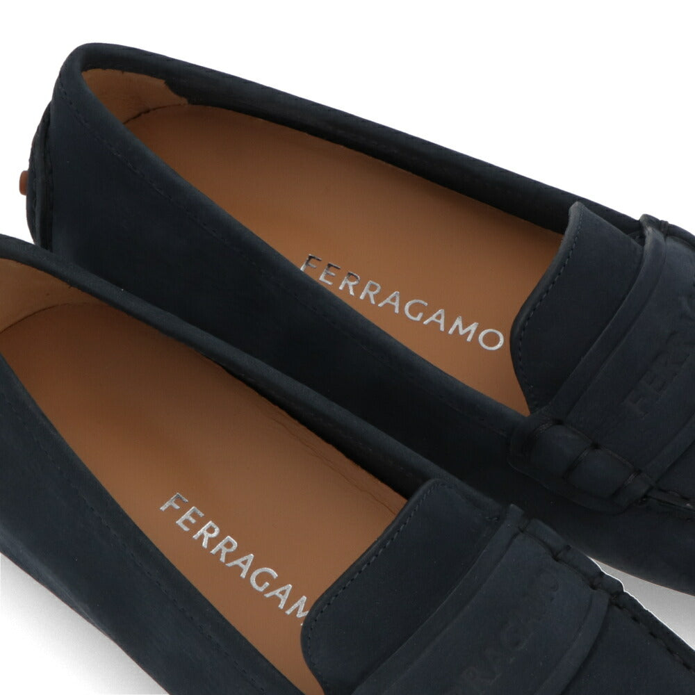 FERRAGAMO ISIDE ネイビー ロゴ ドライビングシューズ ローファー 0764259