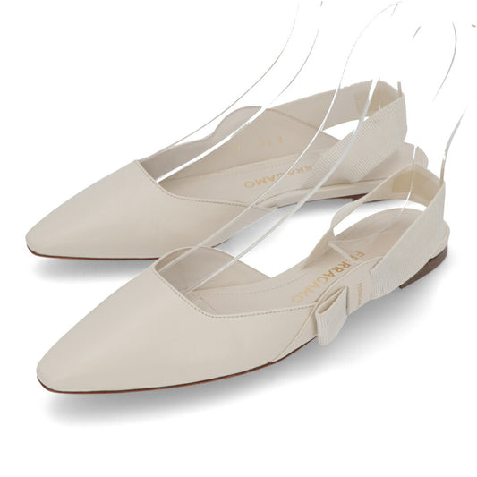 FERRAGAMO パンプス VANIA ホワイト ポインテッドトゥ ヒールなし 0763421