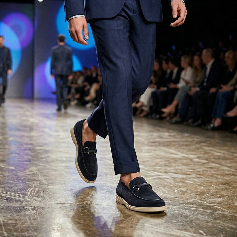 FERRAGAMO スニーカー ネイビー スエード ローファー ビジネスシューズ M COSIMO 774176