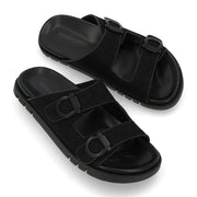 FERRAGAMO ブラック コンフォートサンダル ダブルストラップ ガンチーニ ジャガード M COLLY JCQ 775573