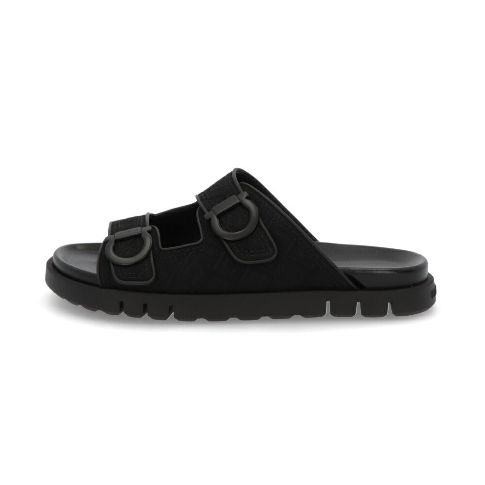 FERRAGAMO ブラック コンフォートサンダル ダブルストラップ ガンチーニ ジャガード M COLLY JCQ 775573
