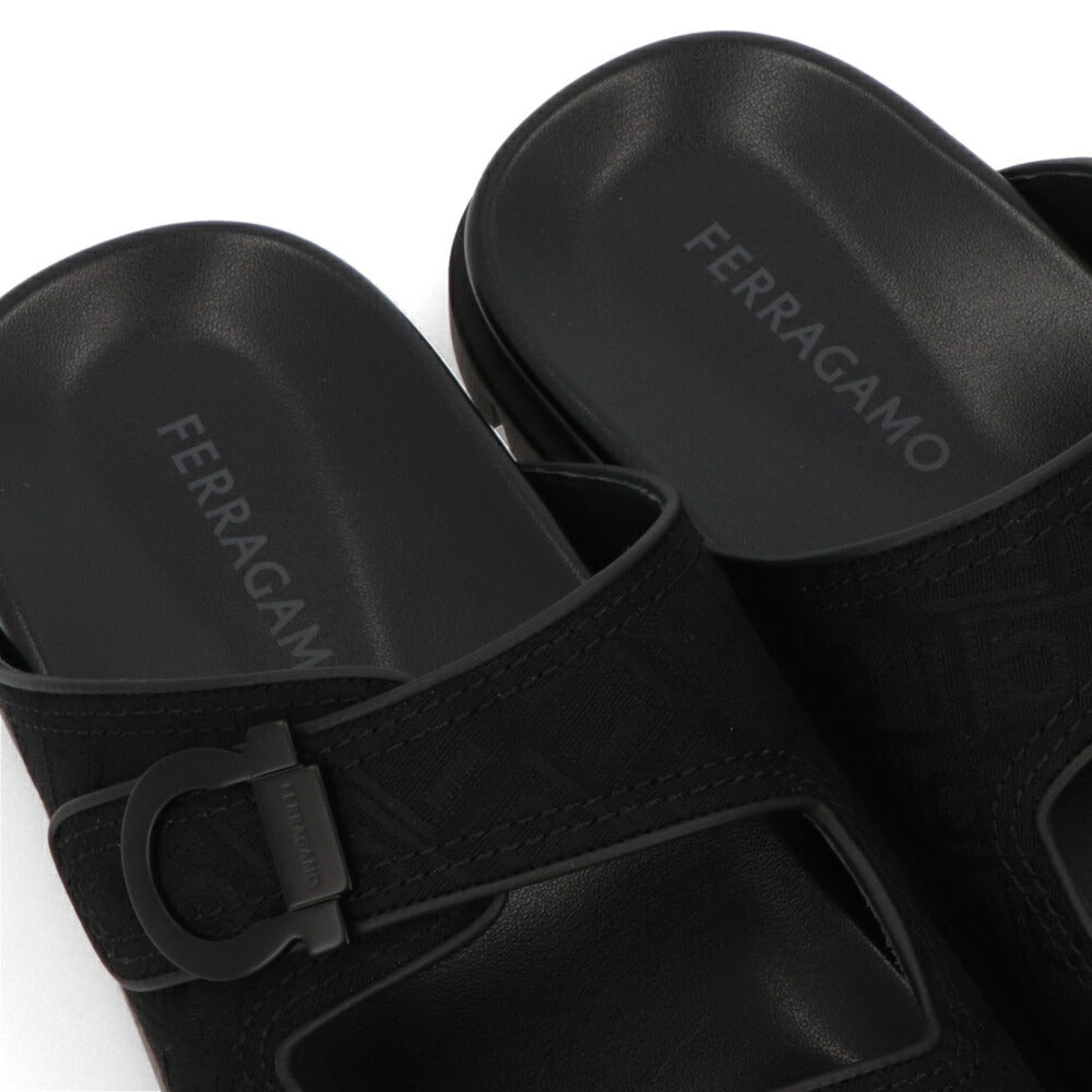 FERRAGAMO ブラック コンフォートサンダル ダブルストラップ ガンチーニ ジャガード M COLLY JCQ 775573
