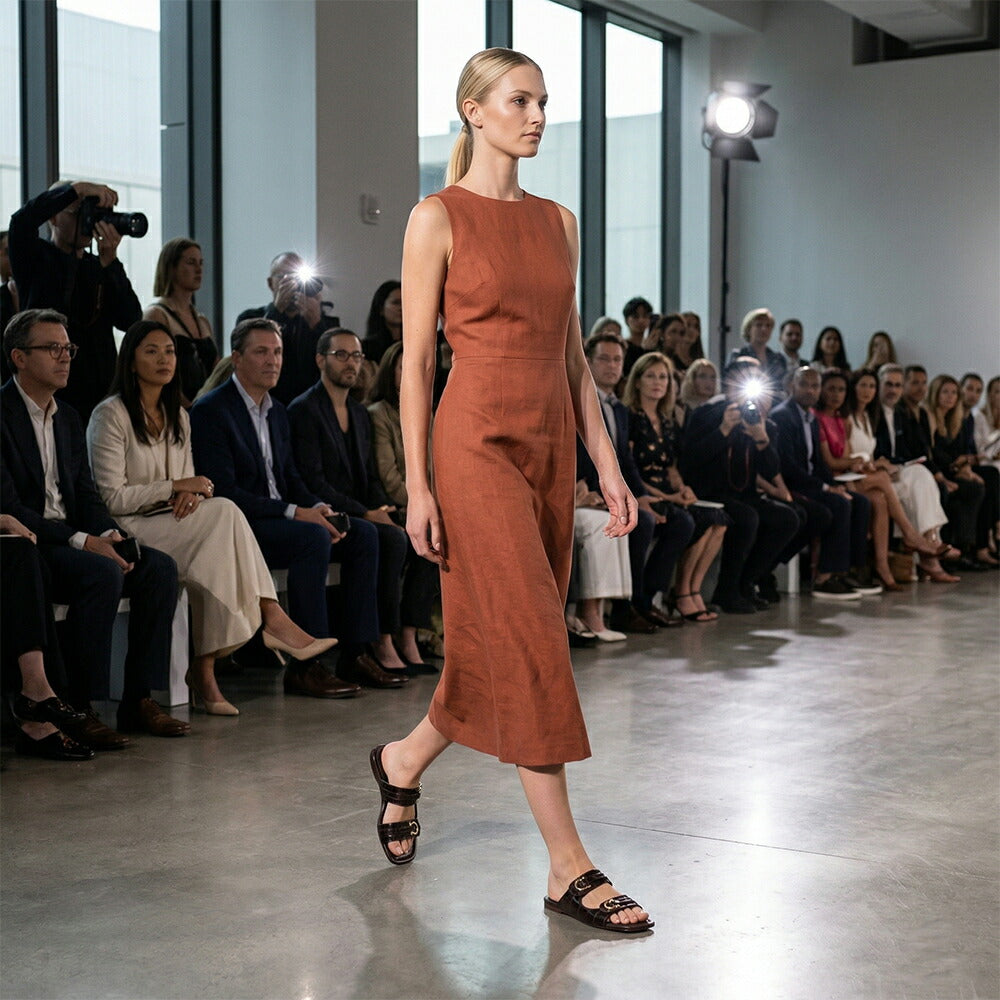 FERRAGAMO サンダル ダークブラウン レザー ミュール 型押し ガンチーニ フラット KATE 774580