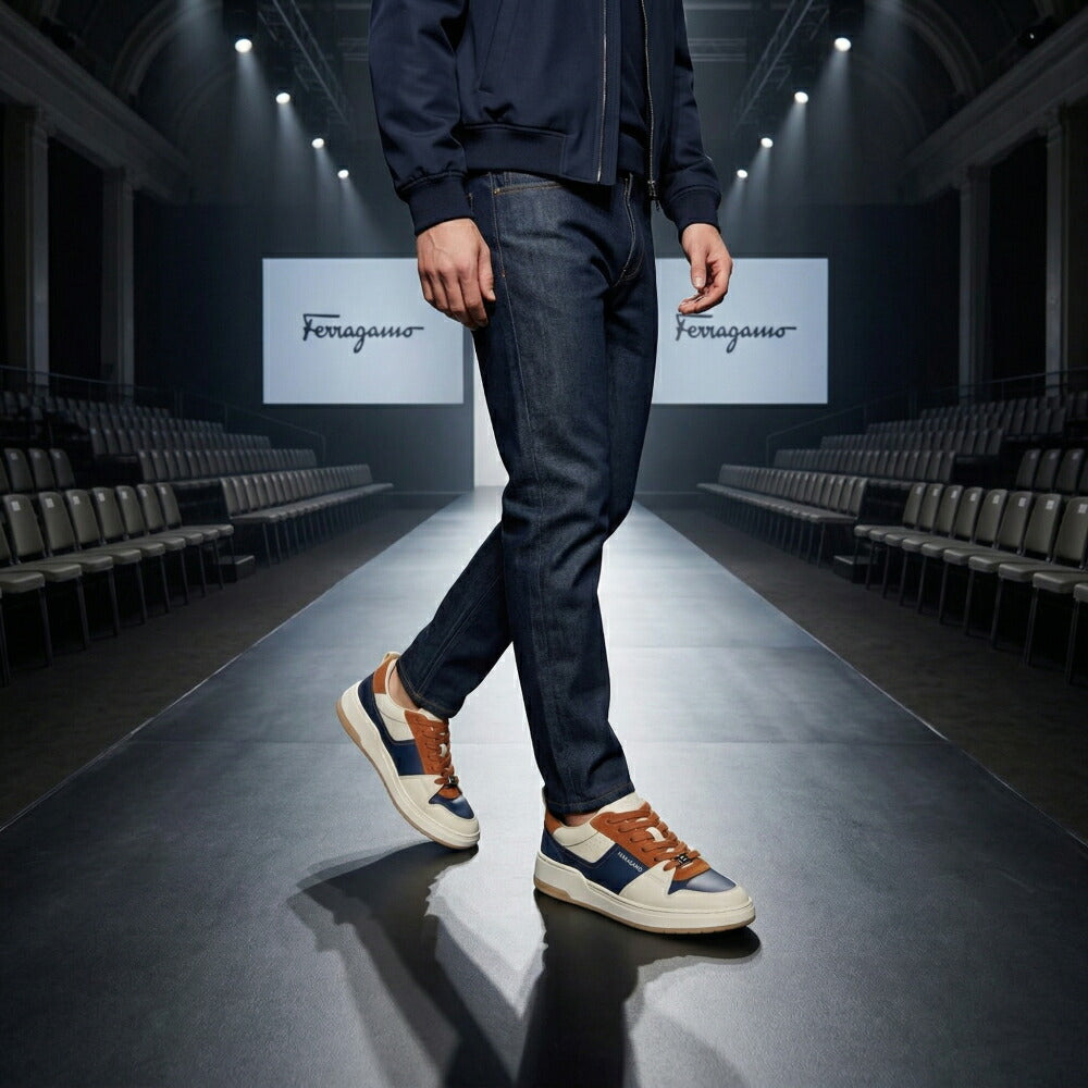 FERRAGAMO スニーカー ネイビー系 カーフスキン スエード バイカラー スニーカー  M DENNIS 774861