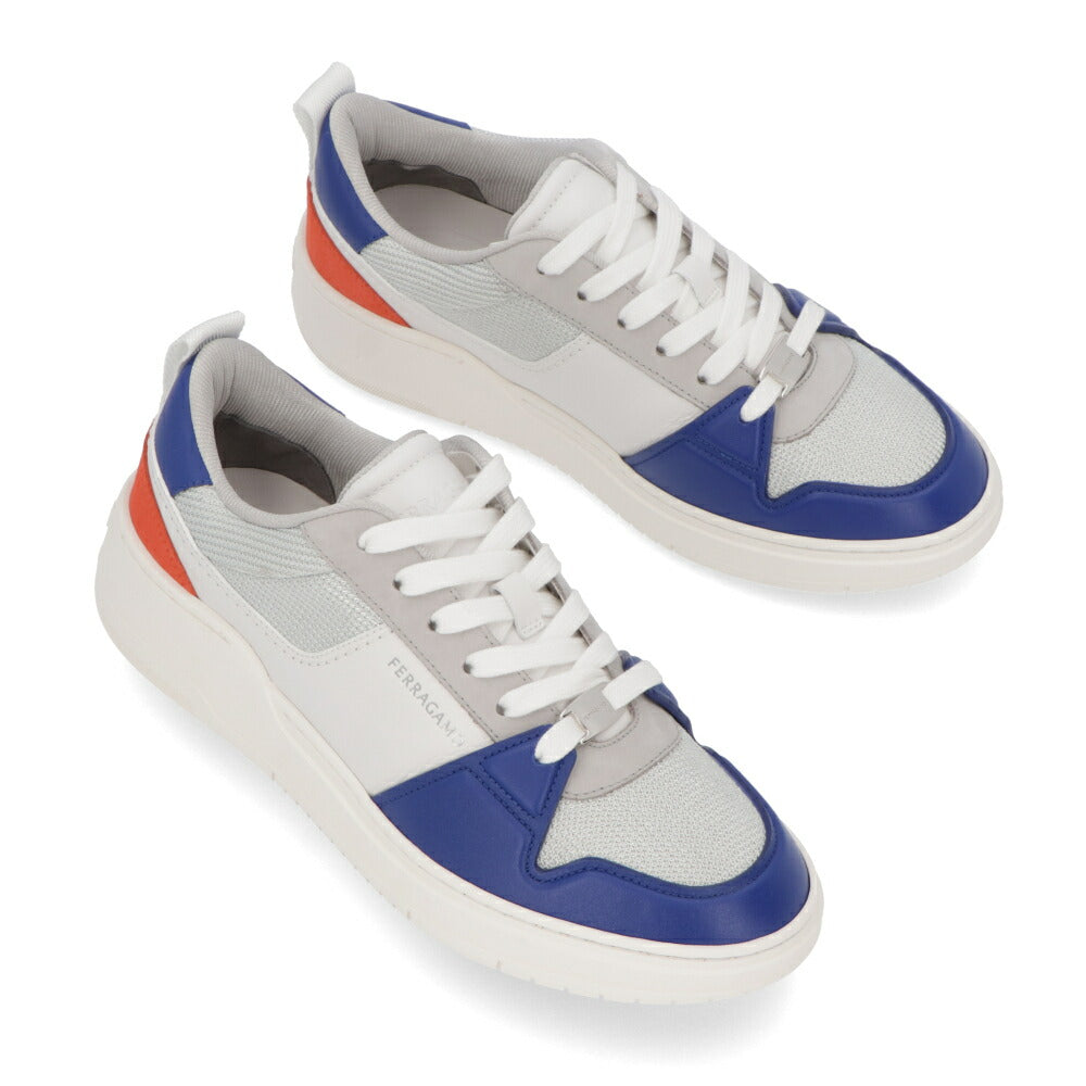 FERRAGAMO スニーカー グレー系 カーフ ファブリック コントラストカラー レースアップ  M DENNIS 1 769615