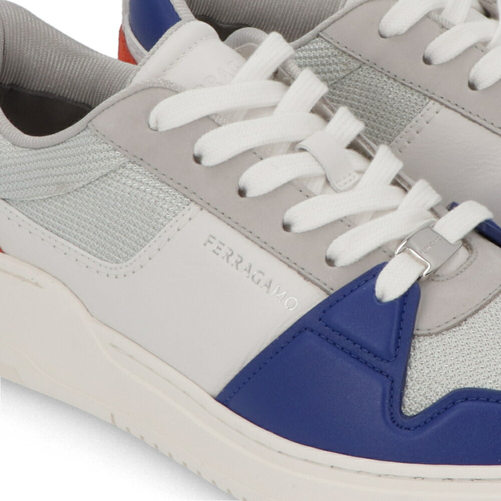 FERRAGAMO スニーカー グレー系 カーフ ファブリック コントラストカラー レースアップ  M DENNIS 1 769615
