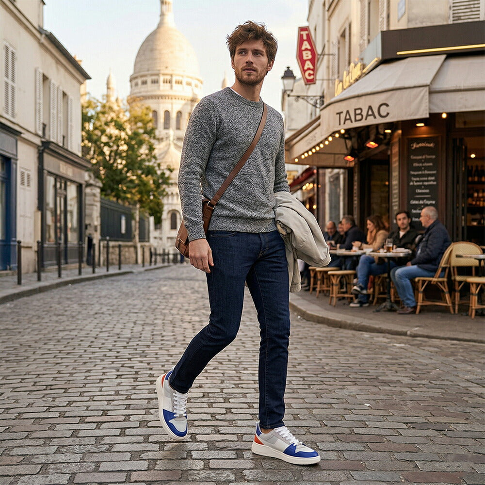 FERRAGAMO スニーカー グレー系 カーフ ファブリック コントラストカラー レースアップ  M DENNIS 1 769615