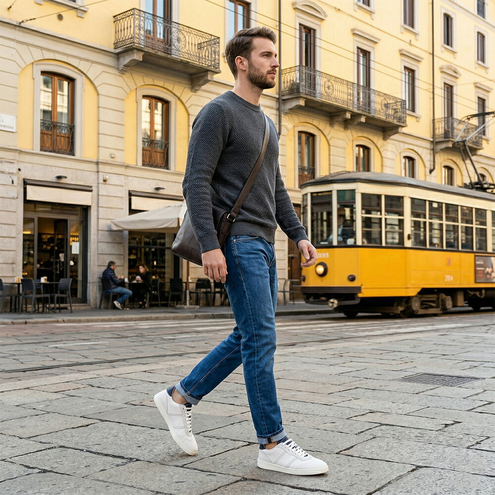 FERRAGAMO フェラガモ  スニーカー ネイビー×ライトグレー カーフ コントラストカラー レースアップ  M ACHILLE 1 763468
