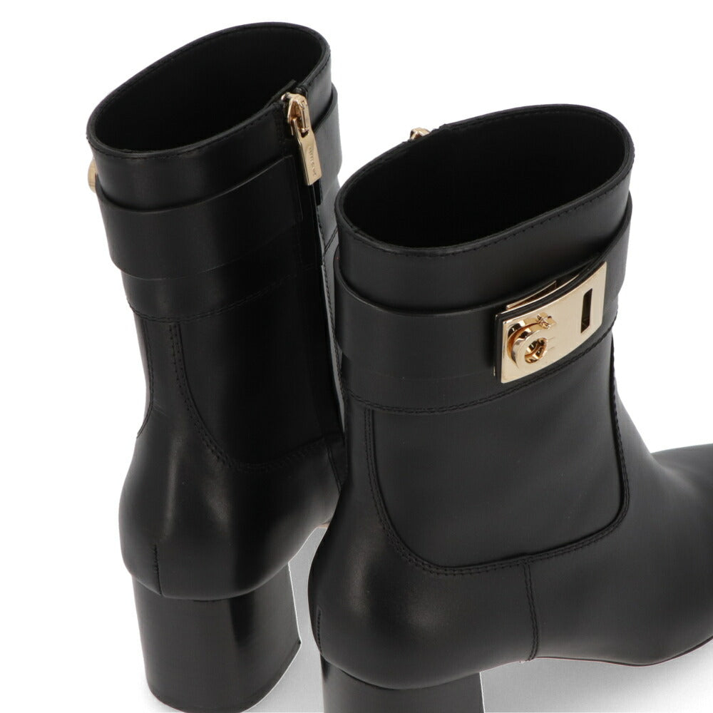 FERRAGAMO ブラック ガンチーニバックル アンクル丈 ポインテッドトゥ ショートブーツ ROL 60 775408