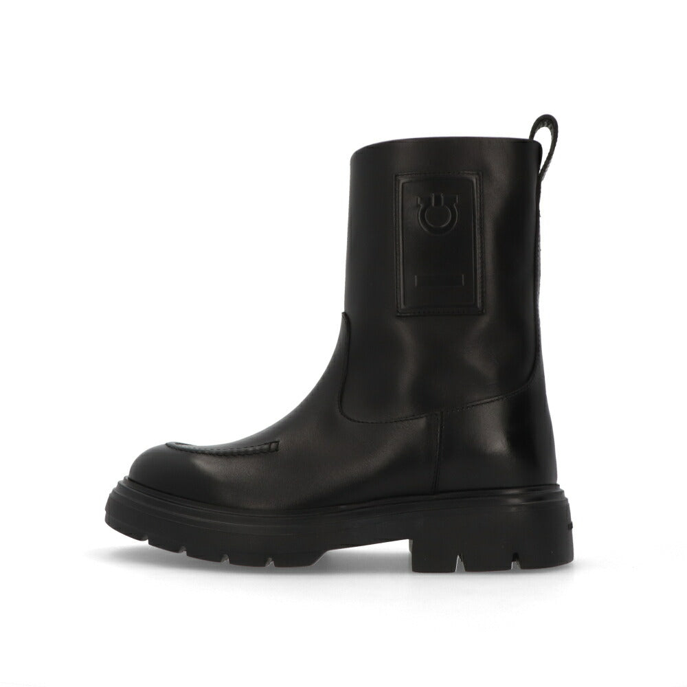 FERRAGAMO ブーツ ブラック カーフレザー ファーブーツ アンクルブーツ ショートブーツ TIRBA FUR 776772