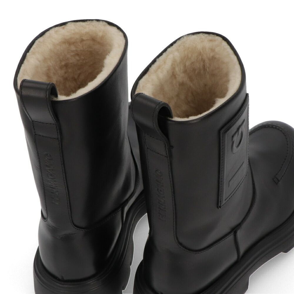 FERRAGAMO ブーツ ブラック カーフレザー ファーブーツ アンクルブーツ ショートブーツ TIRBA FUR 776772