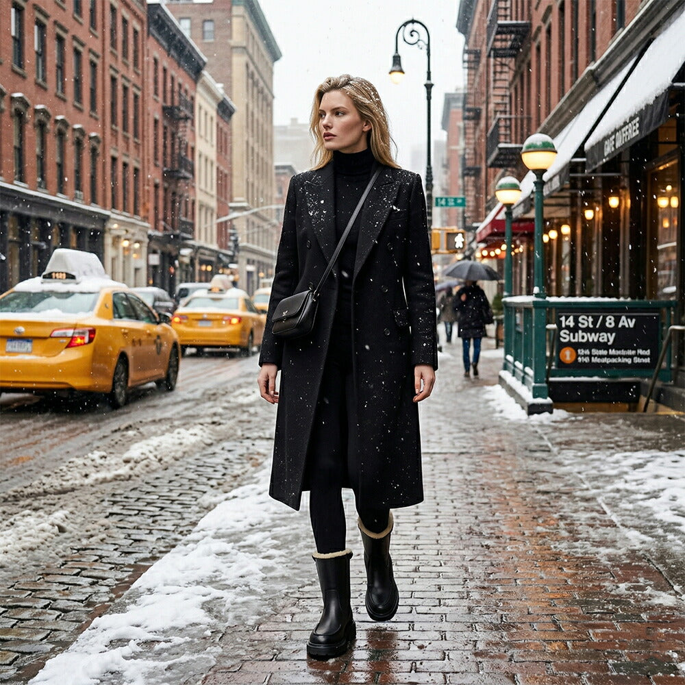 FERRAGAMO ブーツ ブラック カーフレザー ファーブーツ アンクルブーツ ショートブーツ TIRBA FUR 776772