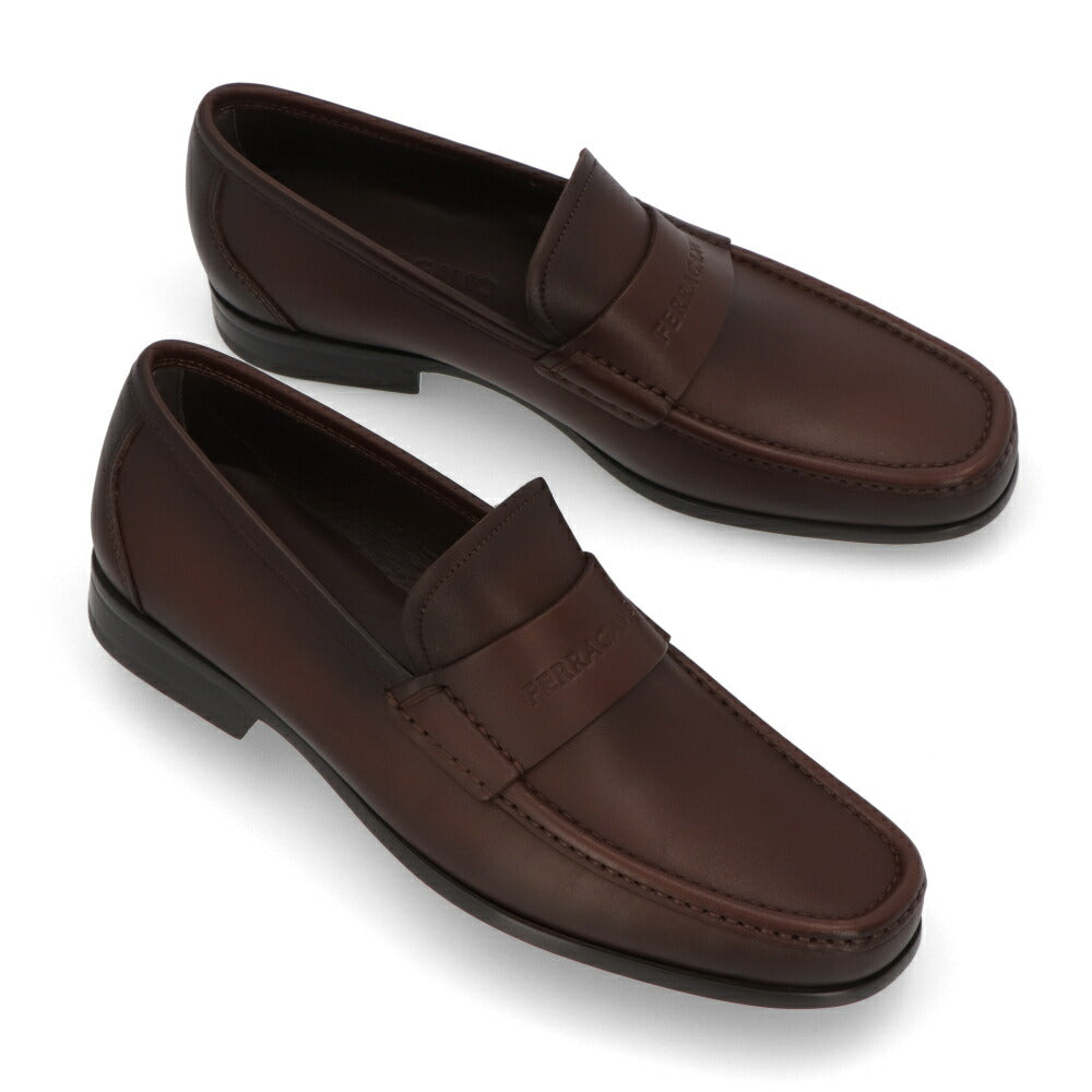 FERRAGAMO ブラウン ローファー ロゴ ビジネスシューズ M DUPONT 768168
