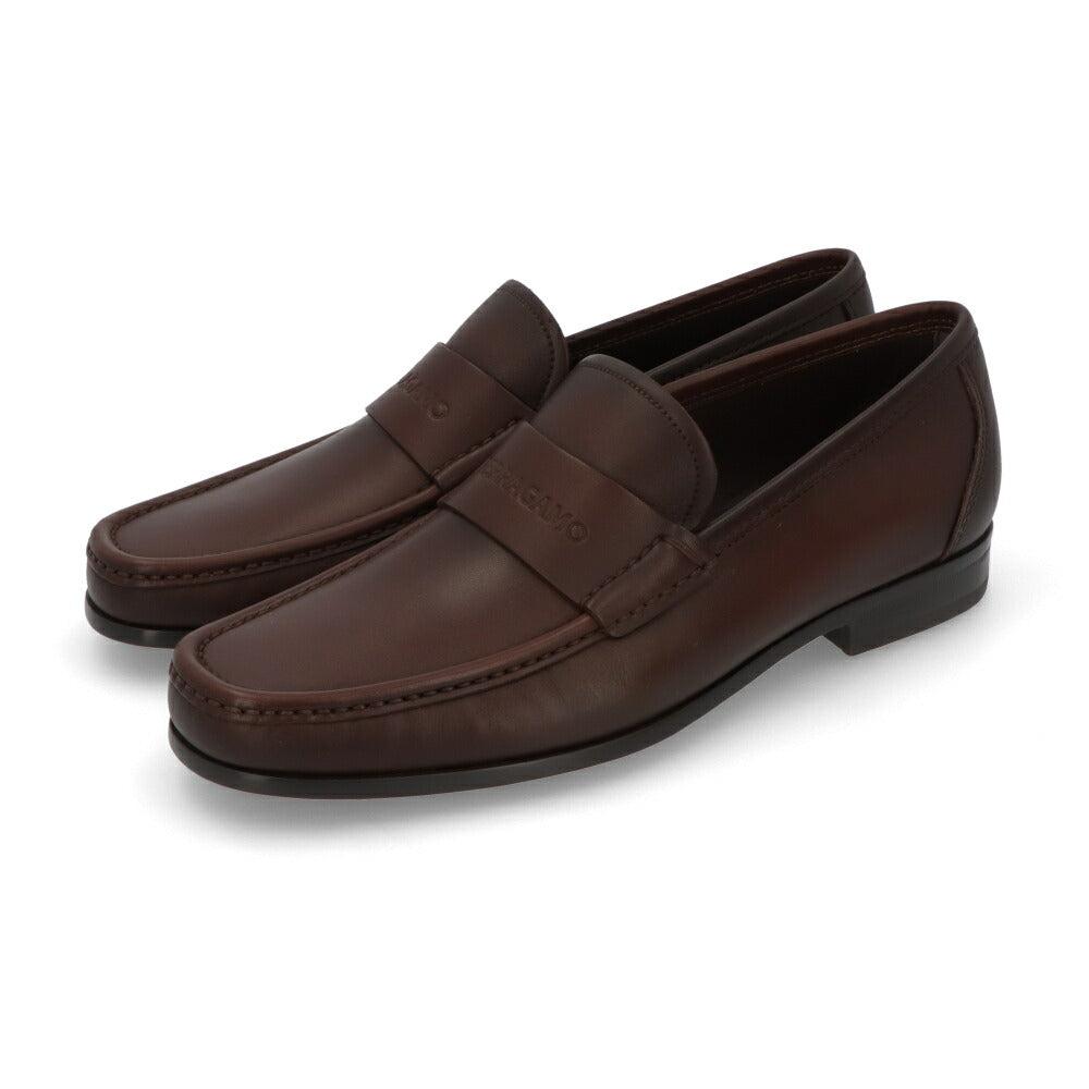 FERRAGAMO ブラウン ローファー ロゴ ビジネスシューズ M DUPONT 768168