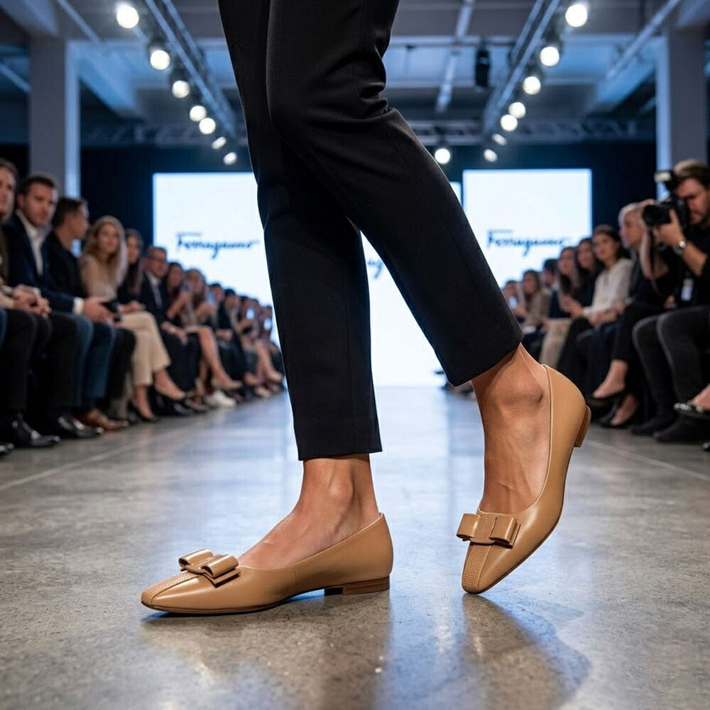 FERRAGAMO パンプス キャメル ヴァラ リボン バレエシューズ フラットシューズ SIWAR 775930
