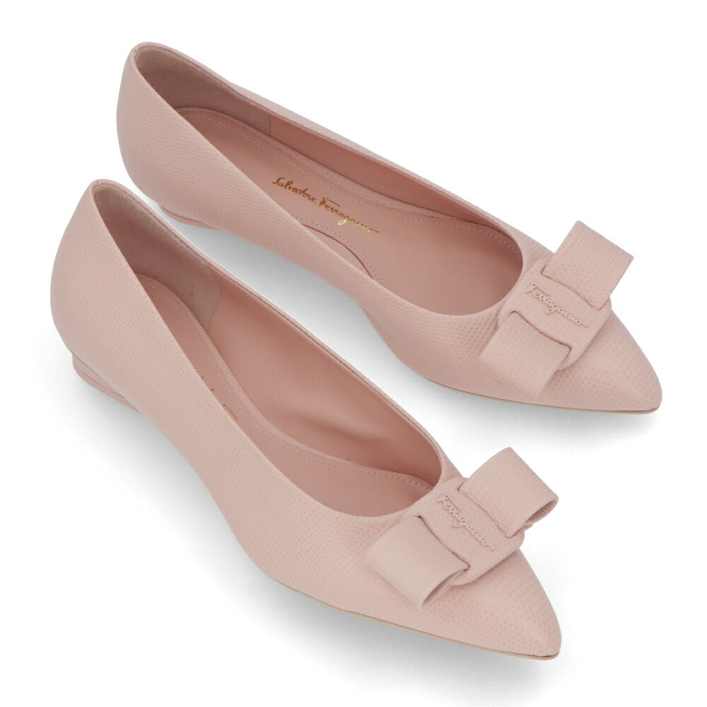 FERRAGAMO xピンク ROSE カーフスキン ヴァラ リボン フラットシューズ バレエシューズ 753769