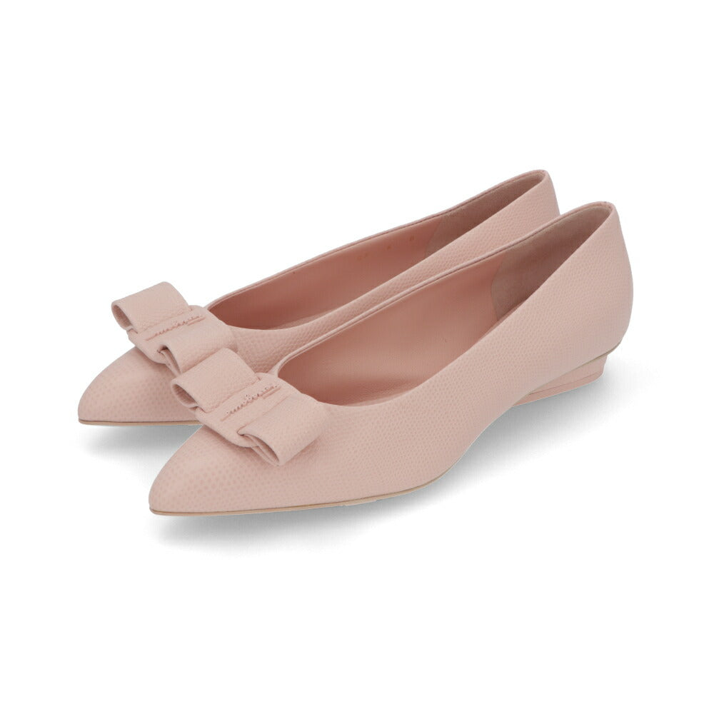 FERRAGAMO xピンク ROSE カーフスキン ヴァラ リボン フラットシューズ バレエシューズ 753769