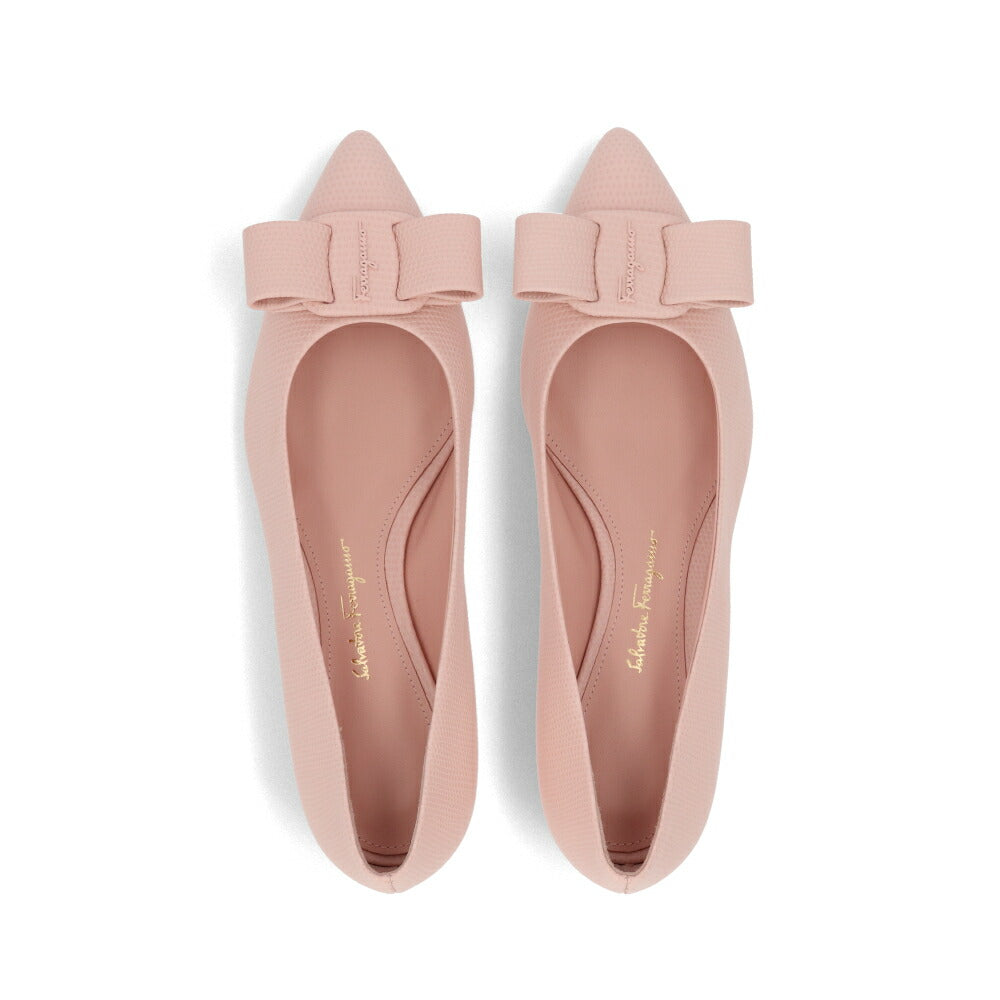 FERRAGAMO フェラガモ  xピンク ROSE カーフスキン ヴァラ リボン フラットシューズ バレエシューズ 753769
