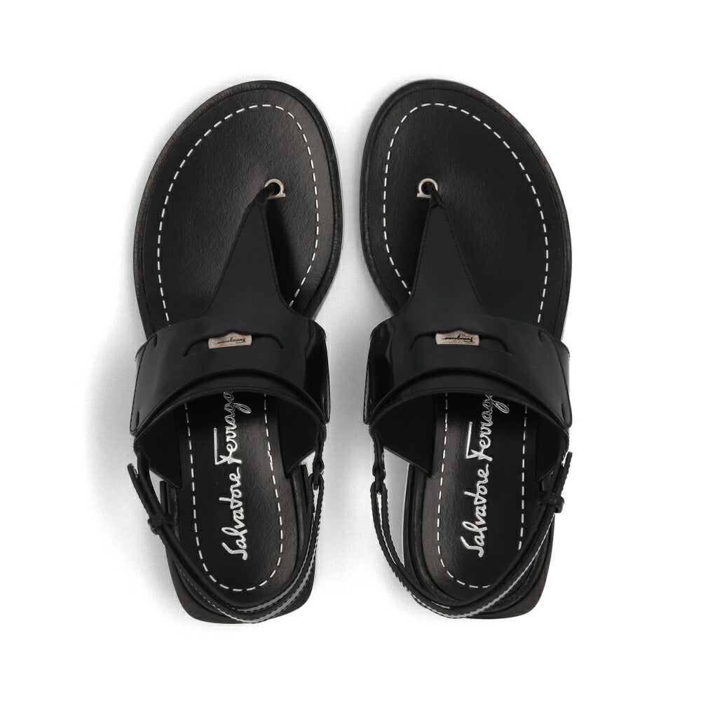 FERRAGAMO フェラガモ  サンダル ブラック Tバー アンクルストラップ ガンチーニ 750978