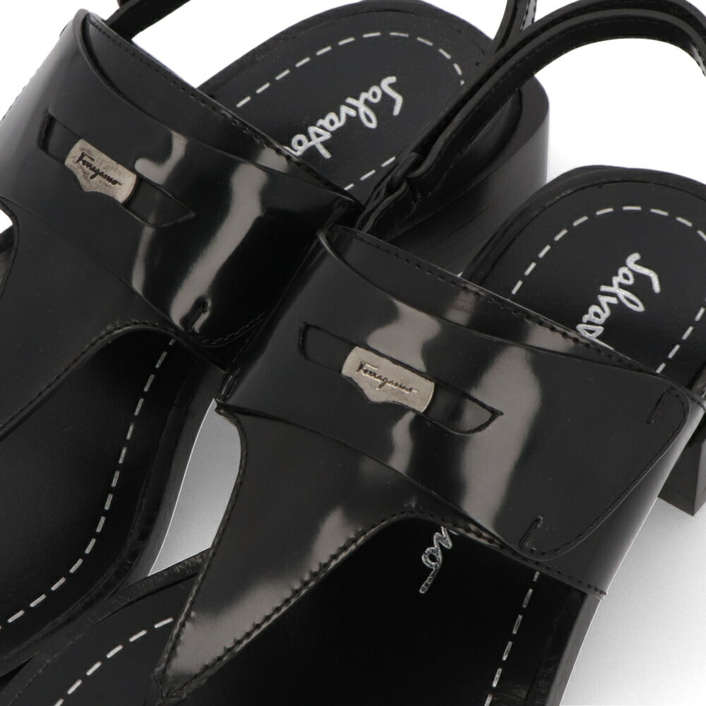 FERRAGAMO フェラガモ  サンダル ブラック Tバー アンクルストラップ ガンチーニ 750978