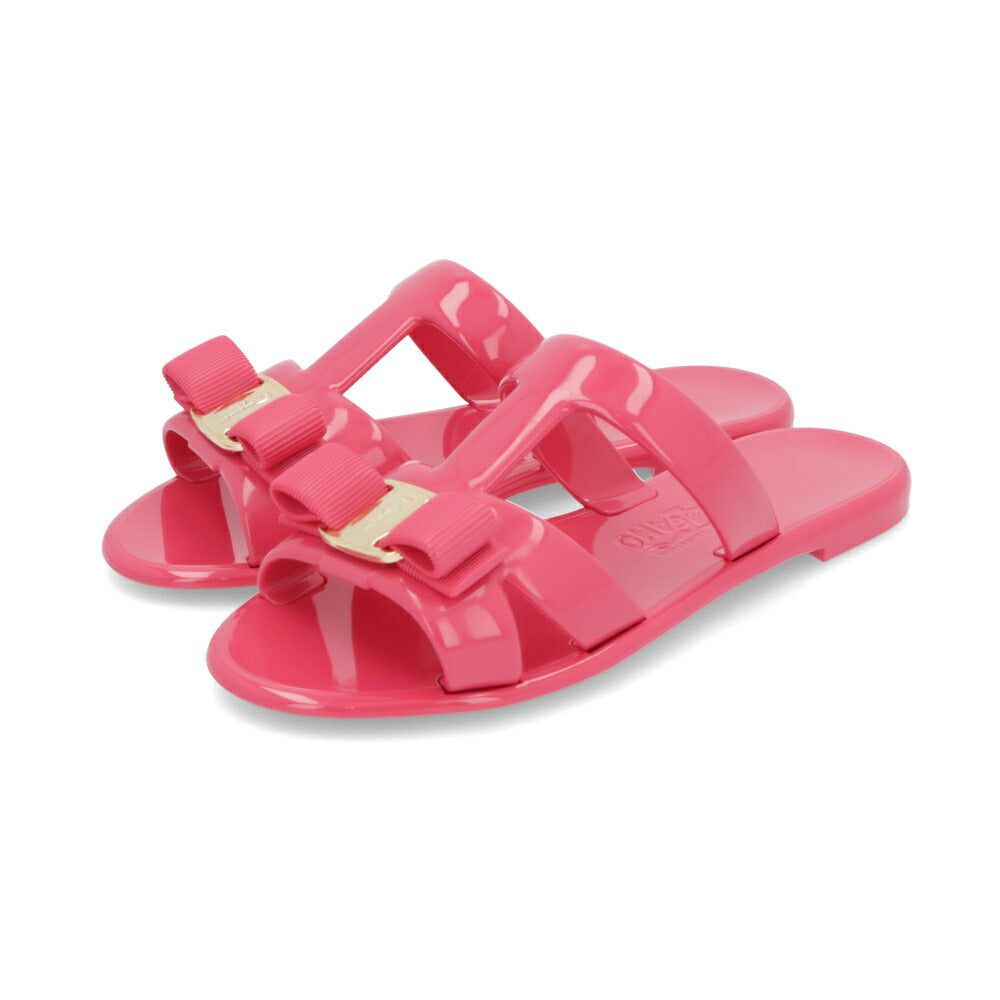 FERRAGAMO サンダル ピンク ラバー ヴァラリボン フラット 758527