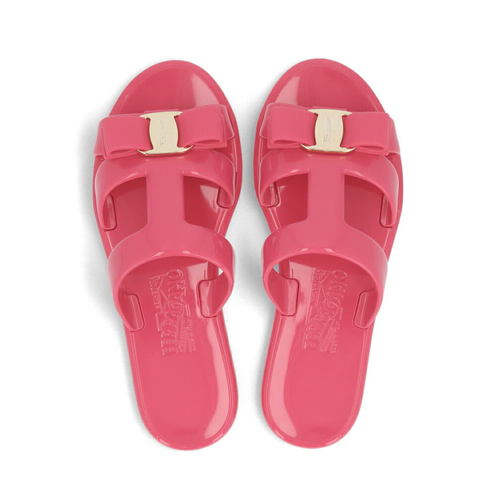 FERRAGAMO サンダル ピンク ラバー ヴァラリボン フラット 758527