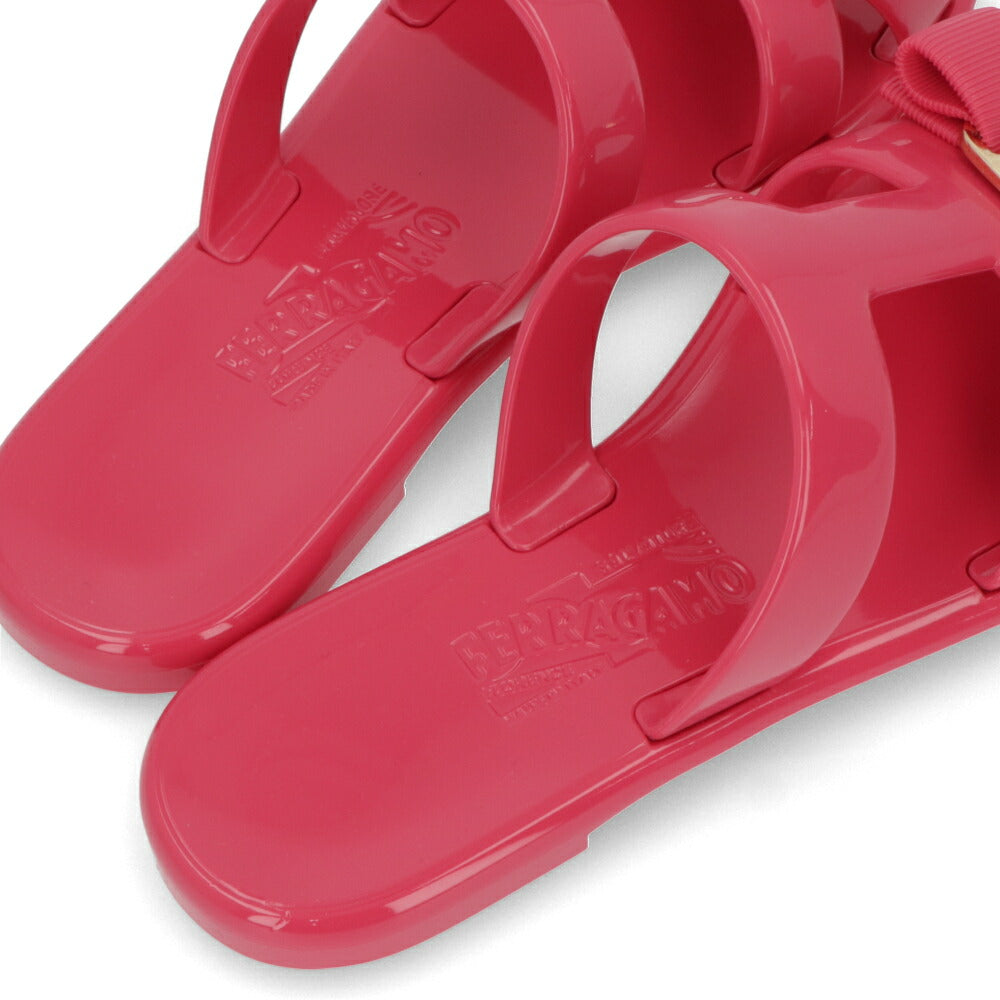 FERRAGAMO サンダル ピンク ラバー ヴァラリボン フラット 758527