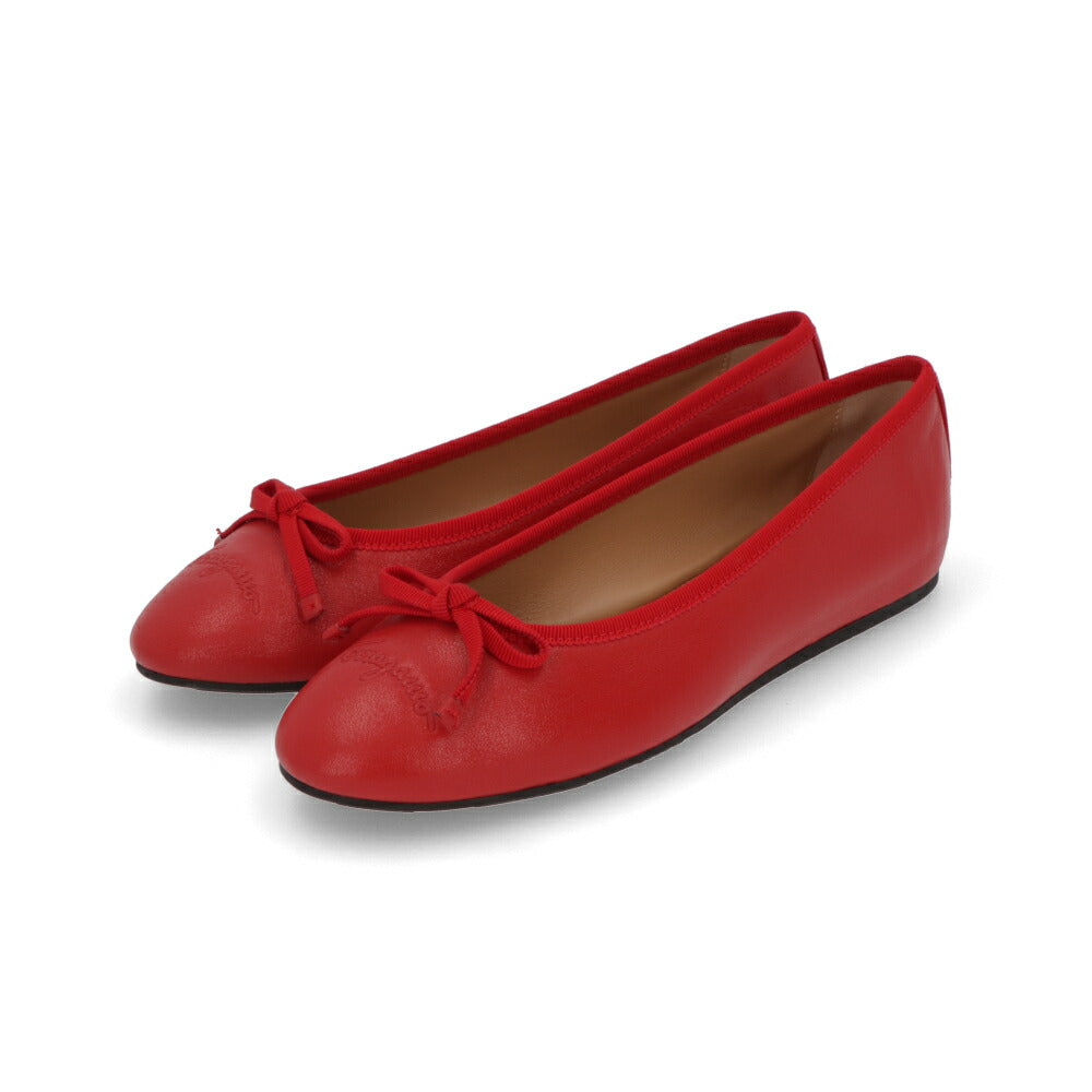 FERRAGAMO パンプス レッド ラバー バレエシューズ リボン フラット 754015