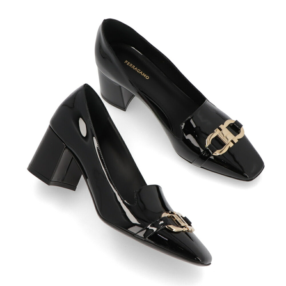 FERRAGAMO パンプス ブラック ダブルガンチーニ ヒールローファー MIRELLE 769257