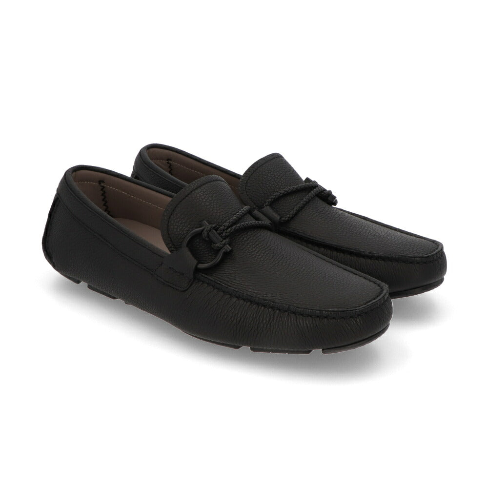 FERRAGAMO フェラガモ メンズ シューズ レザーシューズ ブラック カーフ ラバー ガンチーニ ドライビングシューズ 713330