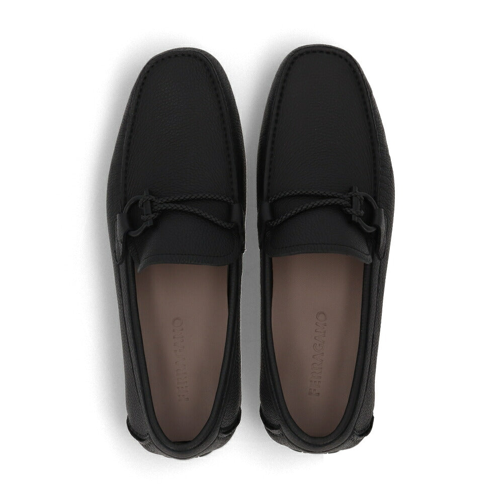 FERRAGAMO フェラガモ メンズ シューズ レザーシューズ ブラック カーフ ラバー ガンチーニ ドライビングシューズ 713330