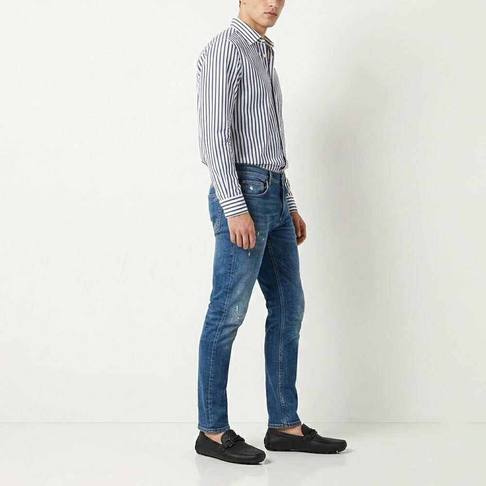 FERRAGAMO フェラガモ メンズ シューズ レザーシューズ ネイビー系 カーフ ラバー ガンチーニ ドライビングシューズ ローファー 732481
