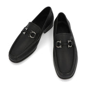 FERRAGAMO フェラガモ メンズ シューズ レザーシューズ ブラック カーフ ラバー ガンチーニ モカシン ローファー 642848