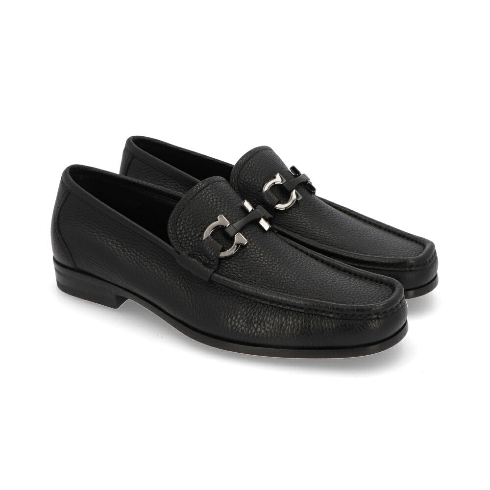 FERRAGAMO フェラガモ メンズ シューズ レザーシューズ ブラック カーフ ラバー ガンチーニ モカシン ローファー 642848