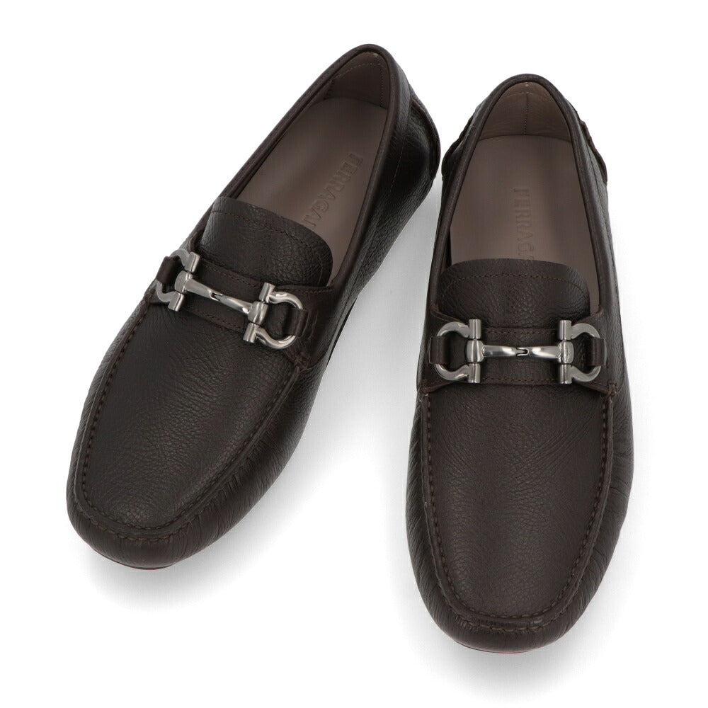 FERRAGAMO フェラガモ メンズ シューズ レザーシューズ ダークブラウン カーフスキン ラバー ガンチーニ ドライビングシューズ ローファー 755611