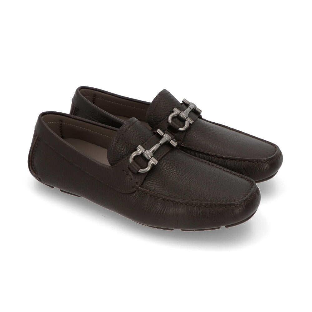 FERRAGAMO フェラガモ メンズ シューズ レザーシューズ ダークブラウン カーフスキン ラバー ガンチーニ ドライビングシューズ ローファー 755611