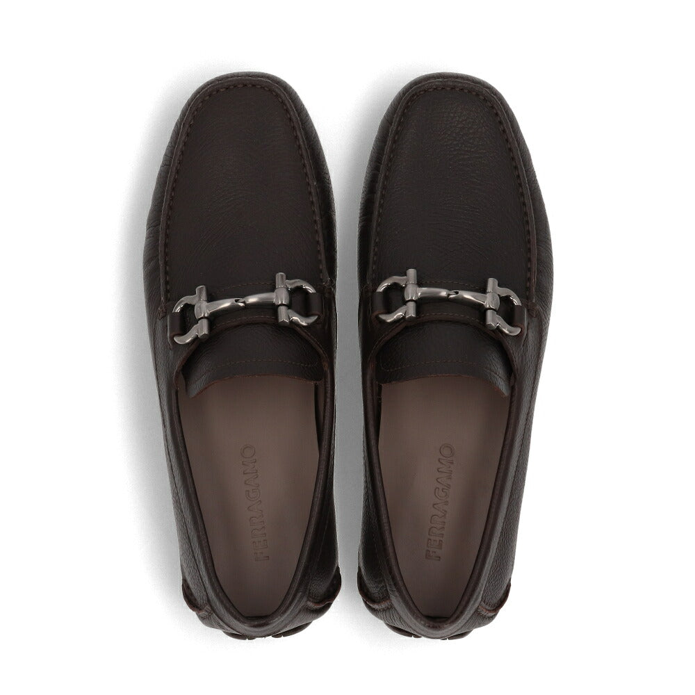 FERRAGAMO フェラガモ メンズ シューズ レザーシューズ ダークブラウン カーフスキン ラバー ガンチーニ ドライビングシューズ ローファー 755611
