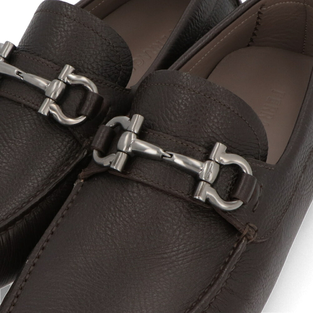 FERRAGAMO フェラガモ メンズ シューズ レザーシューズ ダークブラウン カーフスキン ラバー ガンチーニ ドライビングシューズ ローファー 755611