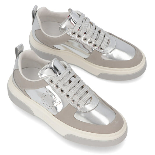 FERRAGAMO スニーカー S CASSINA LOW シルバー メタリック ガンチーニ 758142