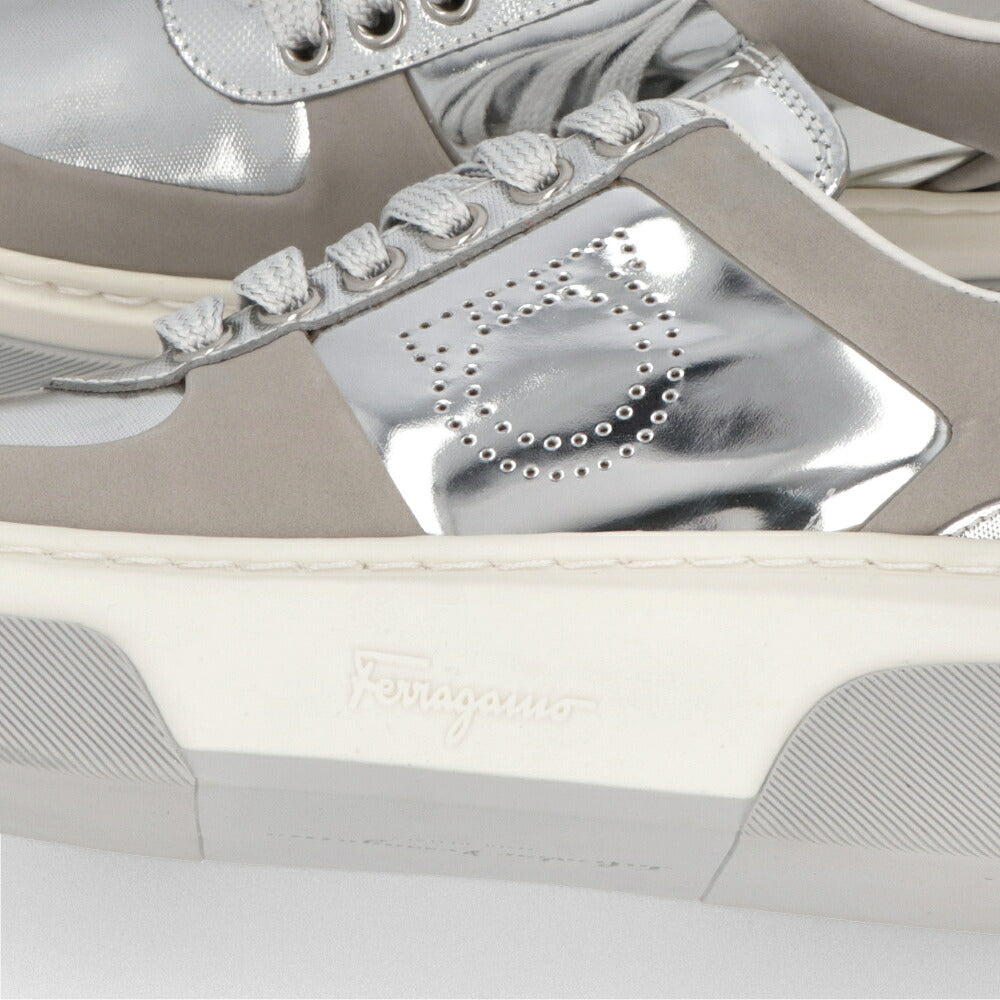 FERRAGAMO スニーカー S CASSINA LOW シルバー メタリック ガンチーニ 758142