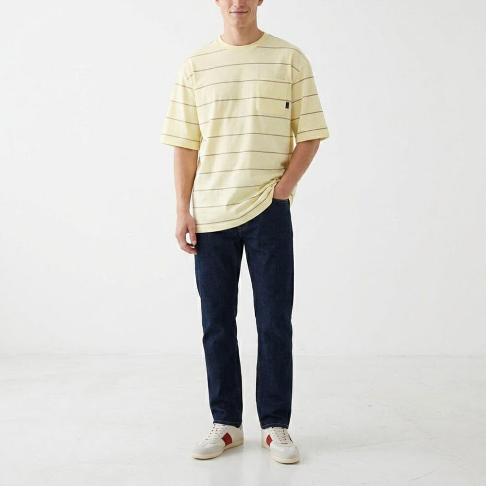 FILA Tシャツ ブルーグレー イエロー オーバーサイズ ボーダー 半袖 FS2RSE2104X