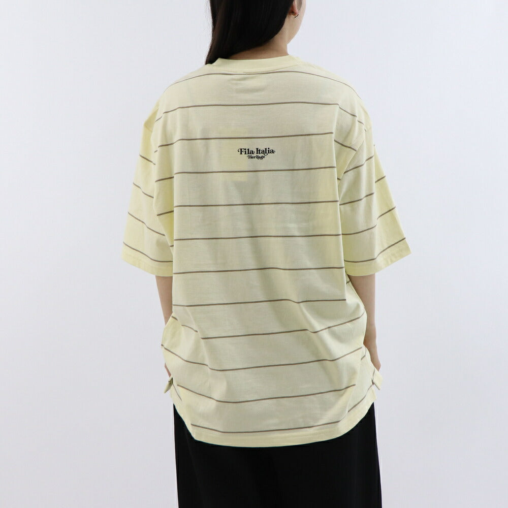 FILA Tシャツ ブルーグレー イエロー オーバーサイズ ボーダー 半袖 FS2RSE2104X
