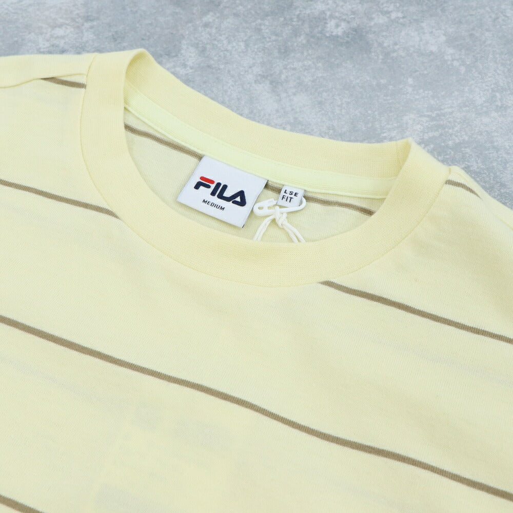 FILA Tシャツ ブルーグレー イエロー オーバーサイズ ボーダー 半袖 FS2RSE2104X