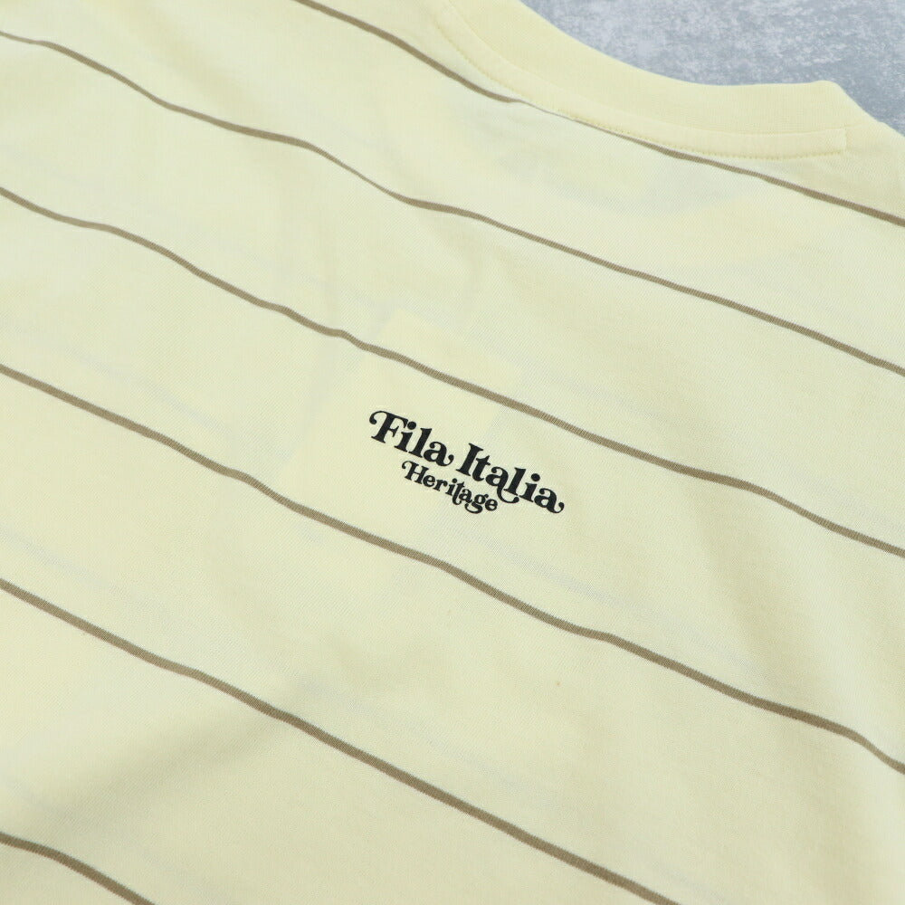 FILA Tシャツ ブルーグレー イエロー オーバーサイズ ボーダー 半袖 FS2RSE2104X