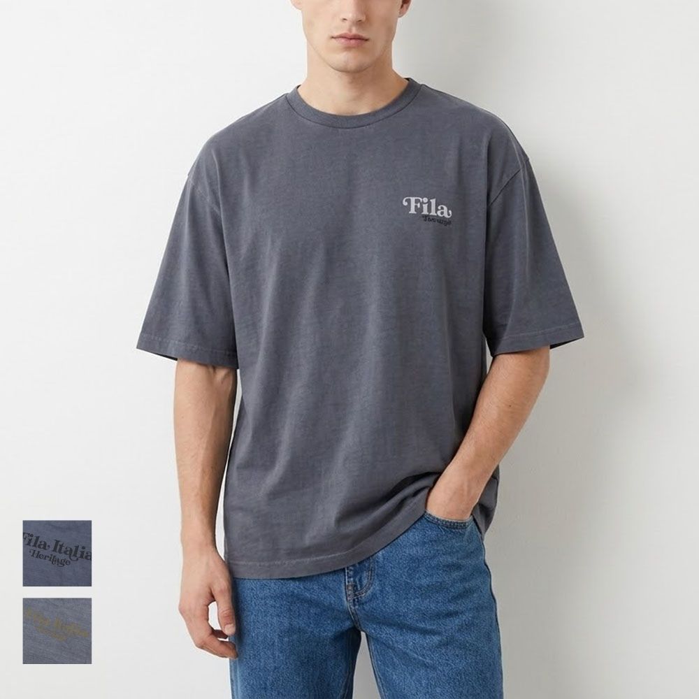 FILA Tシャツ ブルーグレー チャコールグレー ロゴ ワンポイント 半袖 FS2RSE2105X