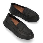 FITFLOP フィットフロップ レディース シューズ レザーシューズ F-MODE PADDED-DETAIL LEATHER FLATFORM LOAFERS ブラック レザー 厚底 シンプル ローファー HG3