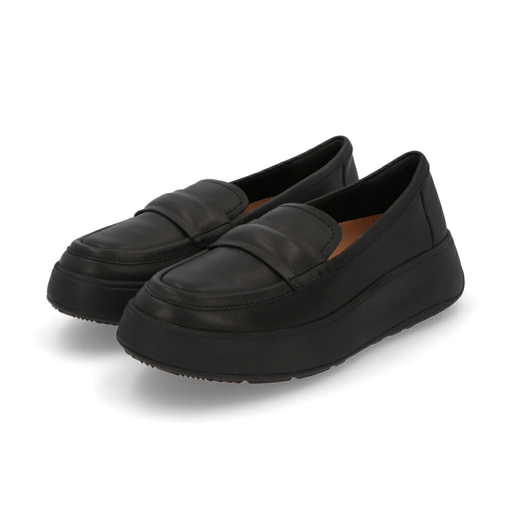 FITFLOP フィットフロップ レディース シューズ レザーシューズ F-MODE PADDED-DETAIL LEATHER FLATFORM LOAFERS ブラック レザー 厚底 シンプル ローファー HG3